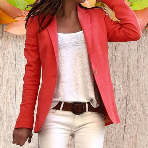 Women’s Slim-Fit Blazer with Notched Lapel and Button Closure