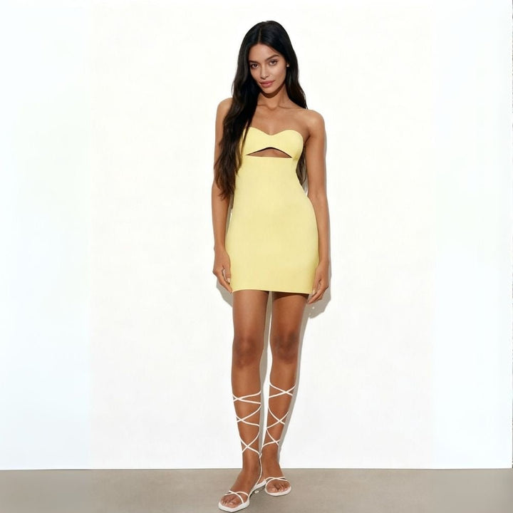 Women’s Strapless Mini Dress with Cutout Detail and A-line Skirt
