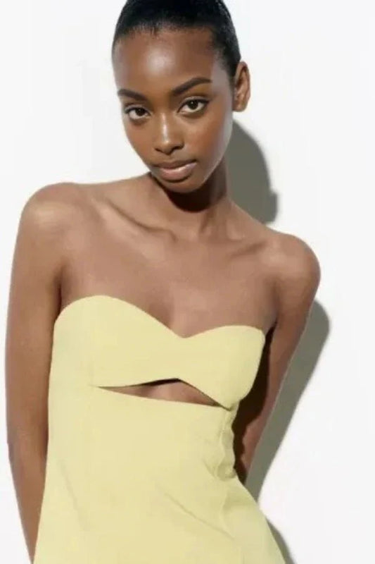 Women’s Strapless Mini Dress with Cutout Detail and A-line Skirt