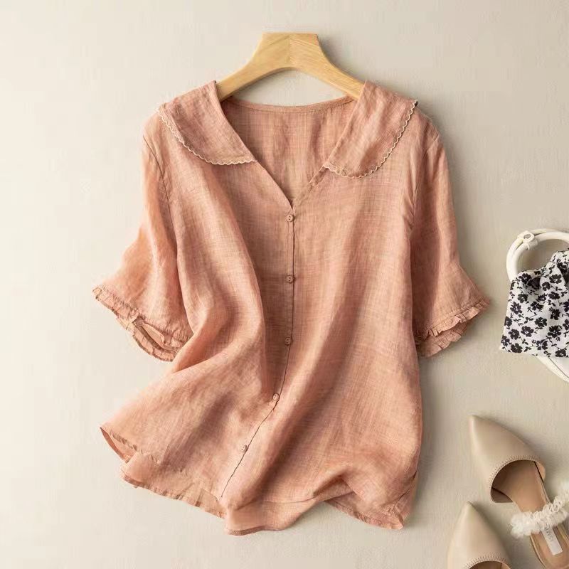 Women’s Blouse with Scalloped Collar and Relaxed Fit