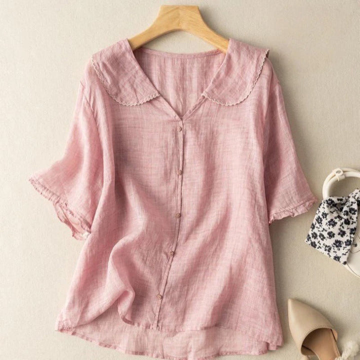 Women’s Blouse with Scalloped Collar and Relaxed Fit