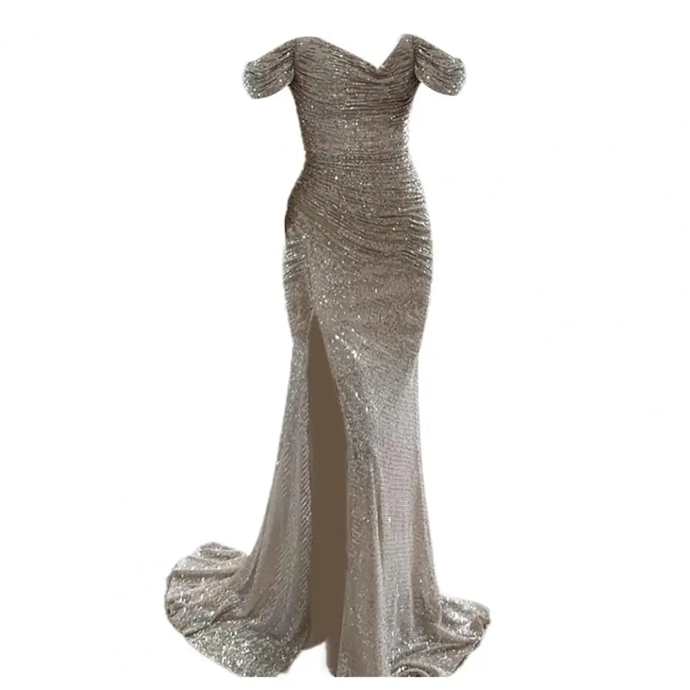 Women’s Dress with Off‑Shoulder V‑Neckline and Floor‑Length Hem