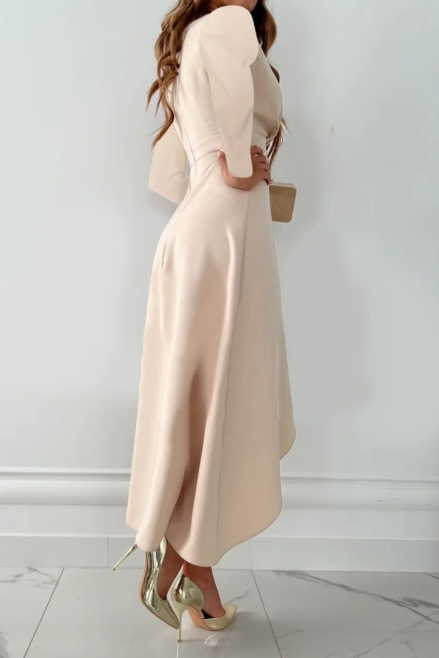 Women’s Midi Dress with V-Neckline and Slit Design
