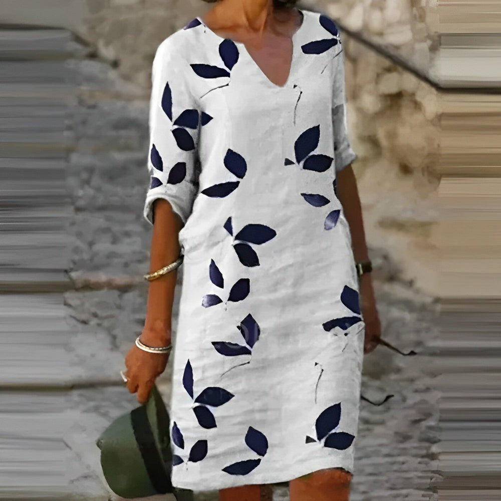 Women’s Vintage Summer Mini Dress with Short Sleeves and V-Neck