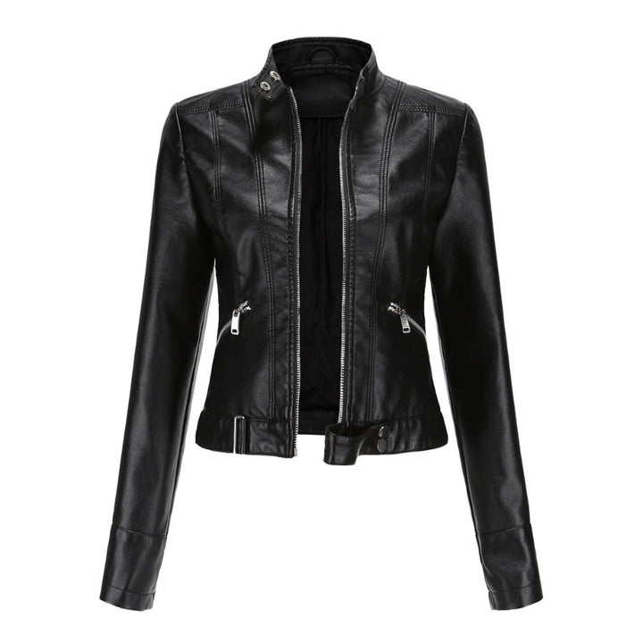 Women’s Winter Jacket with High Collar and Belted Hem