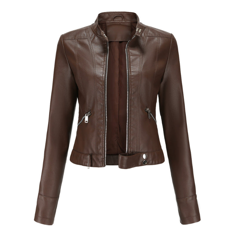 Women’s Winter Jacket with High Collar and Belted Hem
