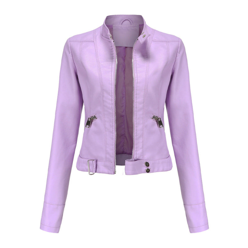 Women’s Winter Jacket with High Collar and Belted Hem
