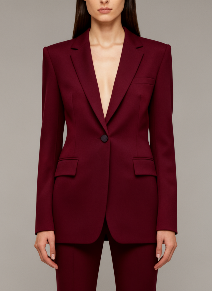 Women’s Tailored Suit with Sculpted Blazer and Flared Trousers