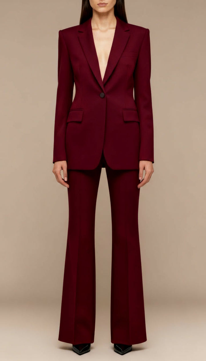 Women’s Tailored Suit with Sculpted Blazer and Flared Trousers