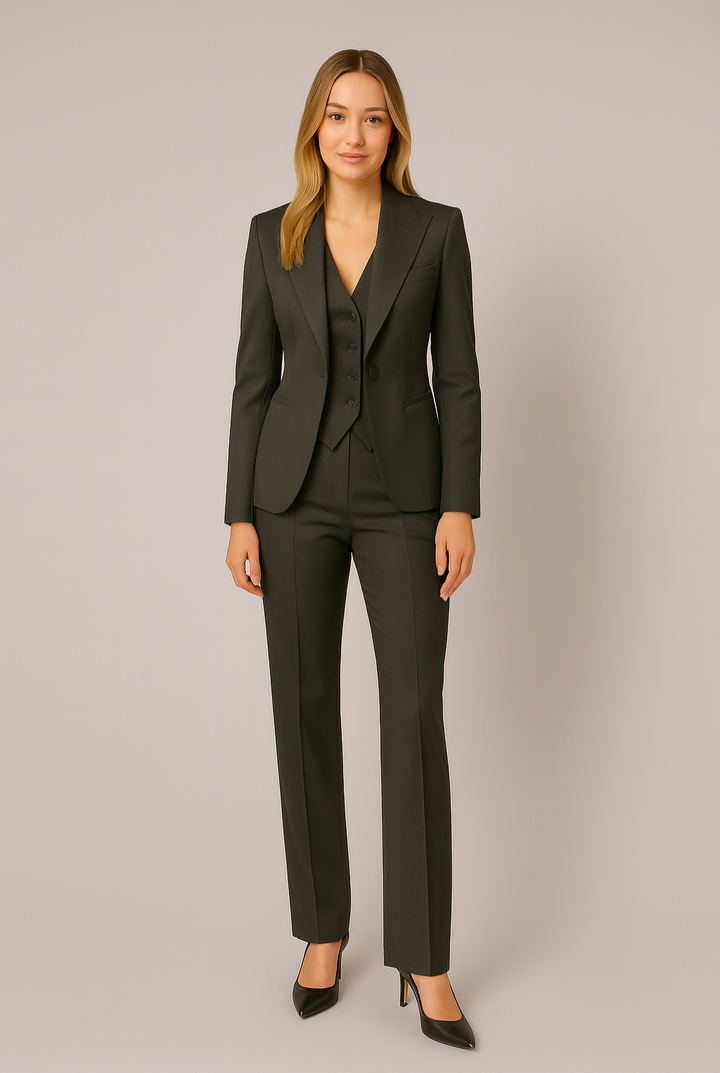 Women’s Three-Piece Suit with Tailored Blazer and Slim Fit Trousers
