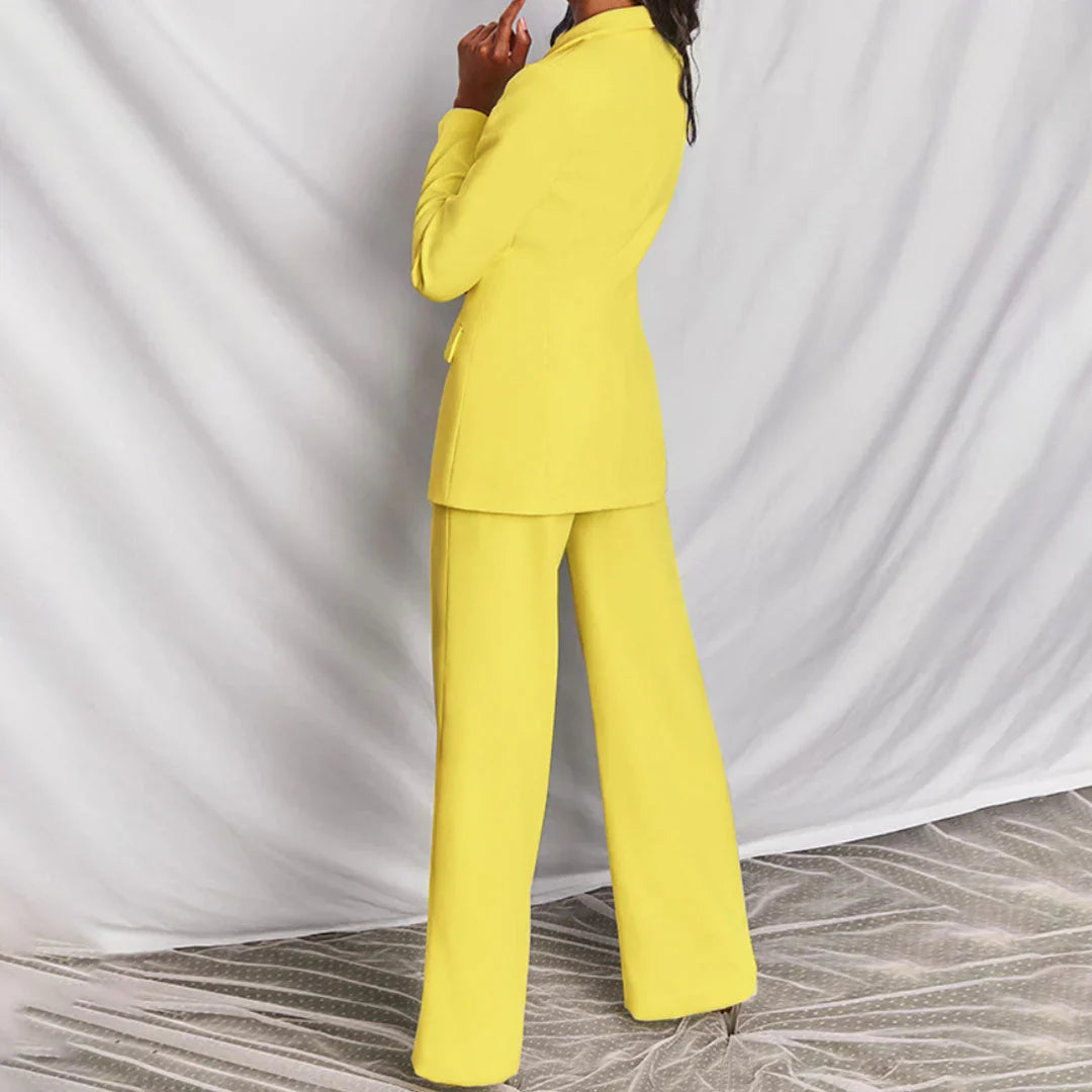 Women’s Trouser Suit with Longline Blazer and Tailored Wide-Leg Trousers