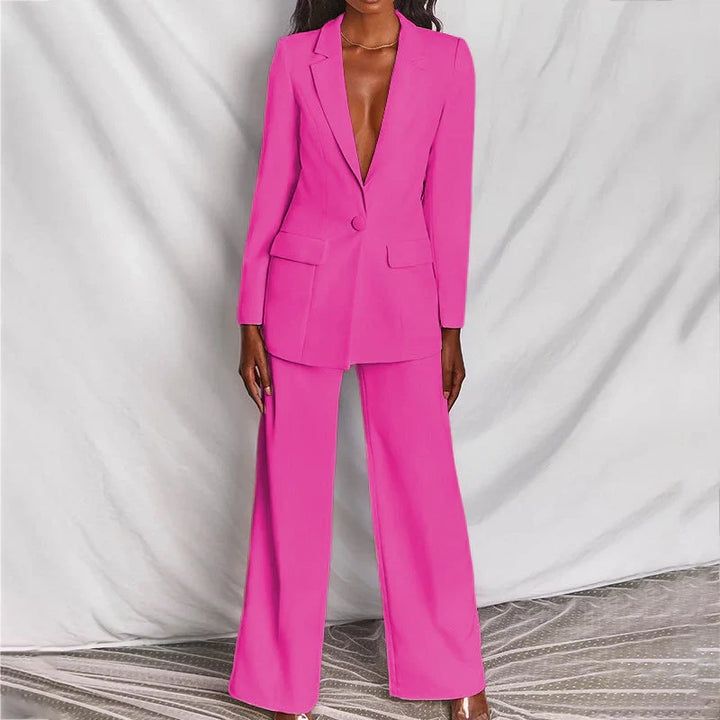 Women’s Trouser Suit with Longline Blazer and Tailored Wide-Leg Trousers