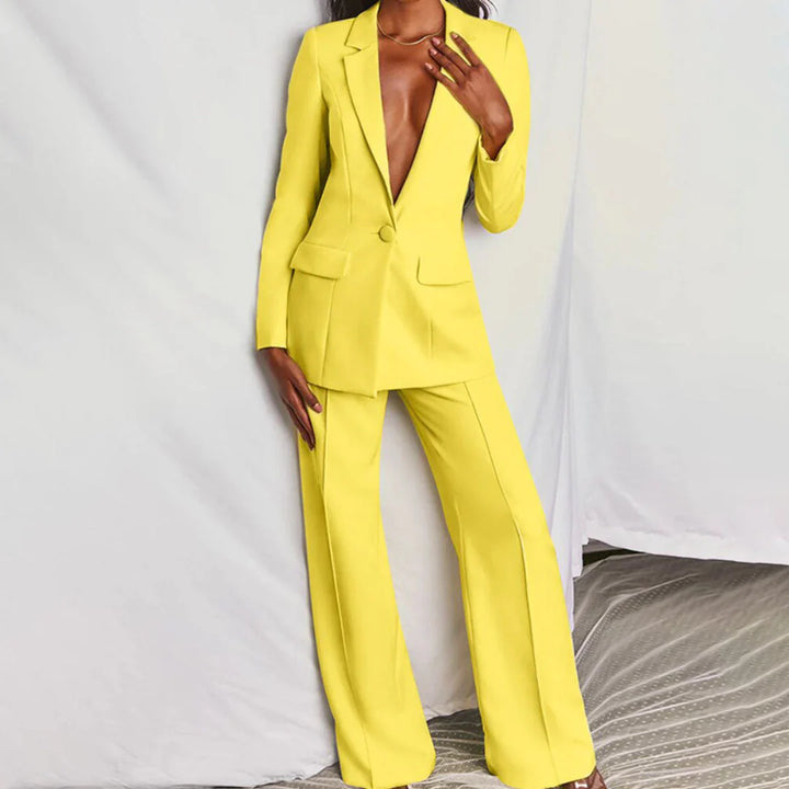 Women’s Trouser Suit with Longline Blazer and Tailored Wide-Leg Trousers