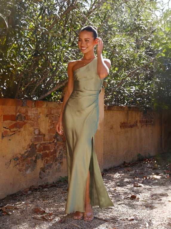 Women’s Asymmetrical Slit Dress with Fitted Cut and Stretch