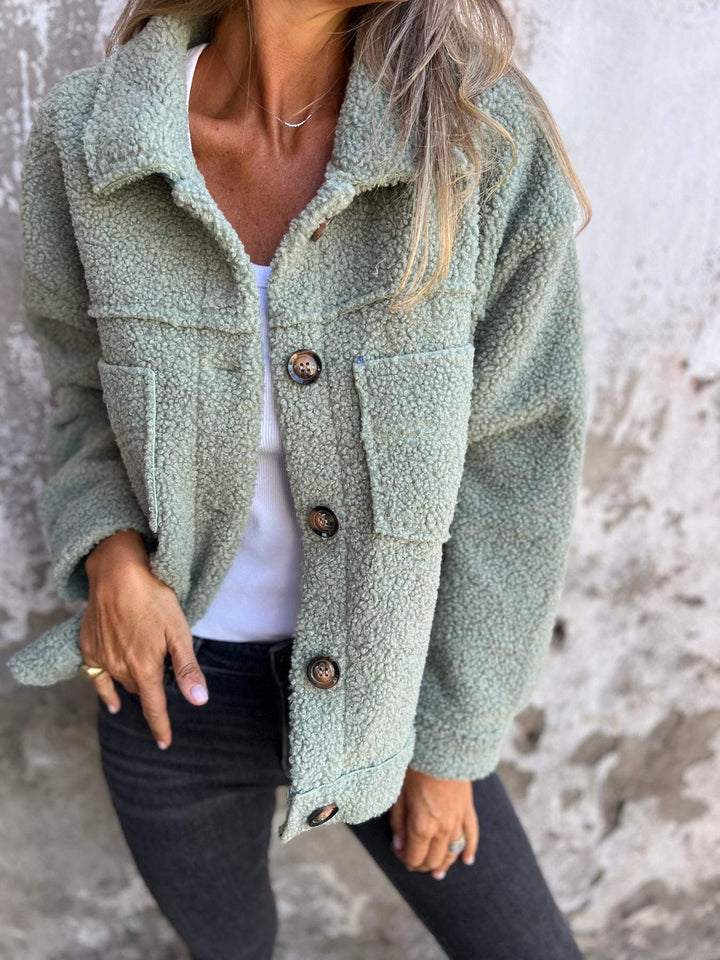 Women’s Autumn Jacket with Lapel Collar and Button Closure