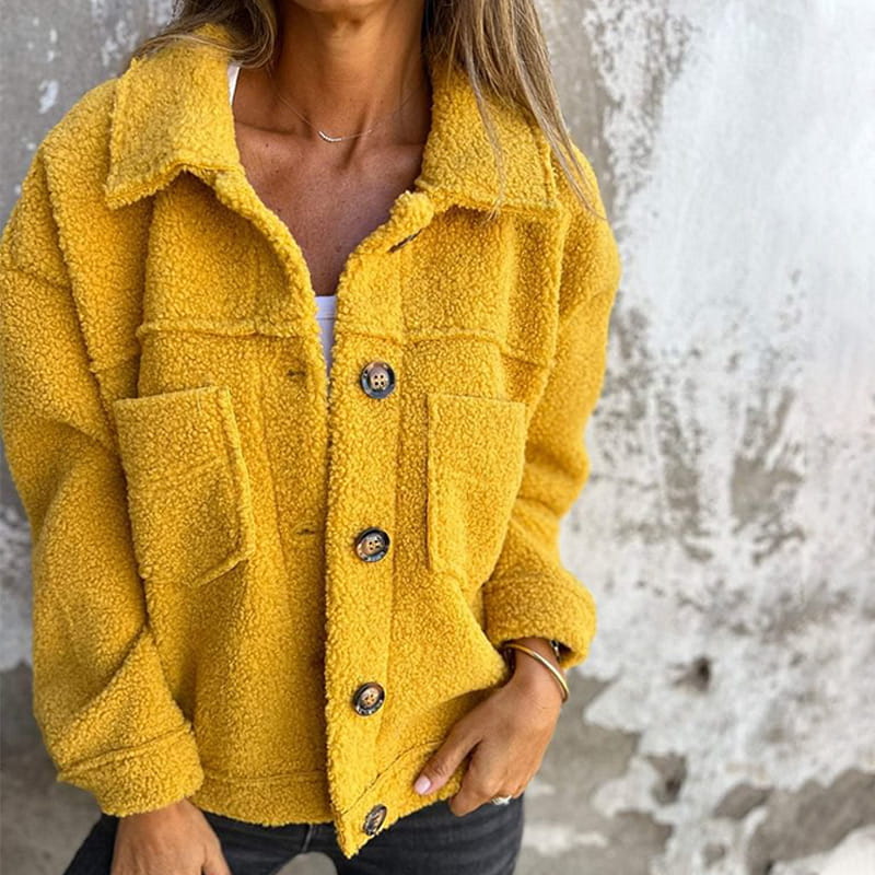 Women’s Autumn Jacket with Lapel Collar and Button Closure