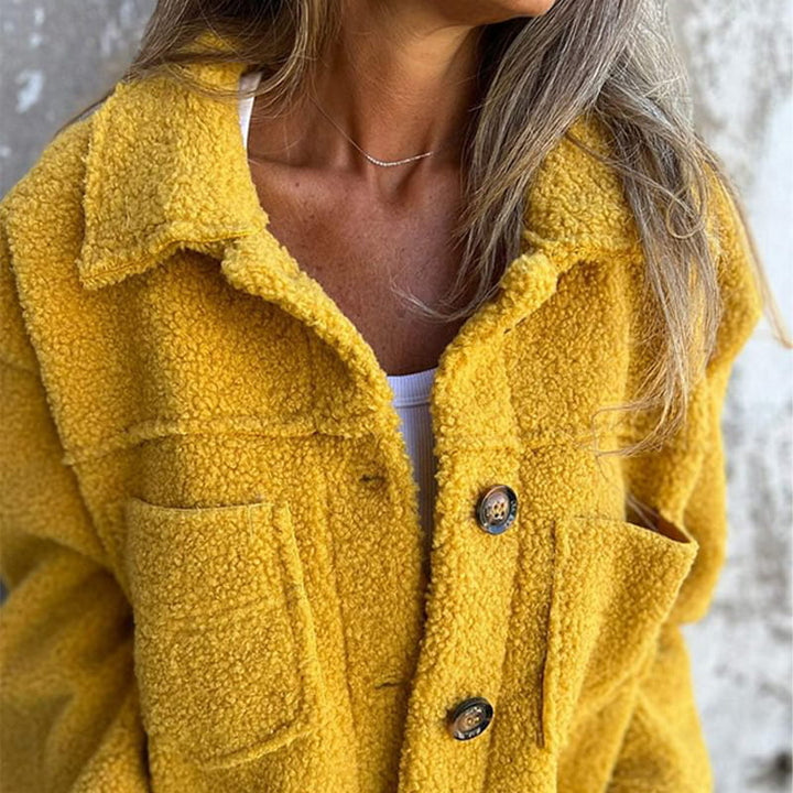 Women’s Autumn Jacket with Lapel Collar and Button Closure
