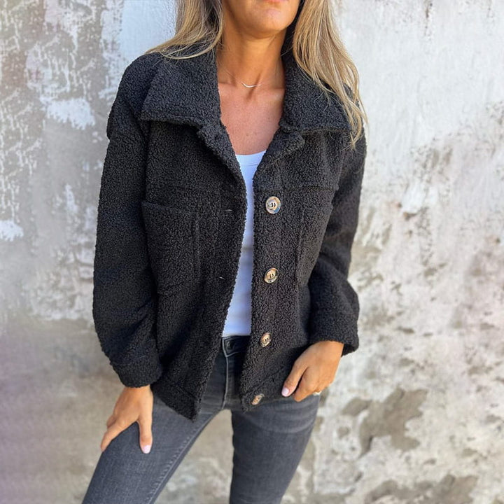 Women’s Autumn Jacket with Lapel Collar and Button Closure