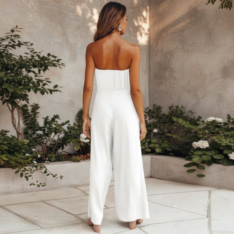 Women’s Backless Jumpsuit with Tie Waist and Wide Pant Legs