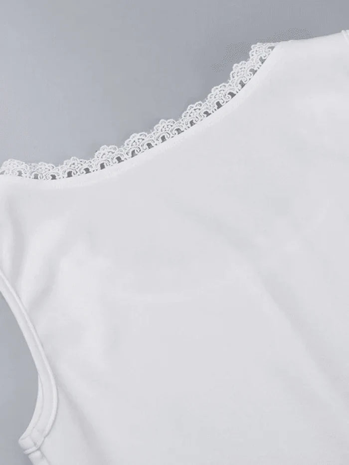 Women’s Button Front Tank Top with Lace Trim and Sleeveless Design