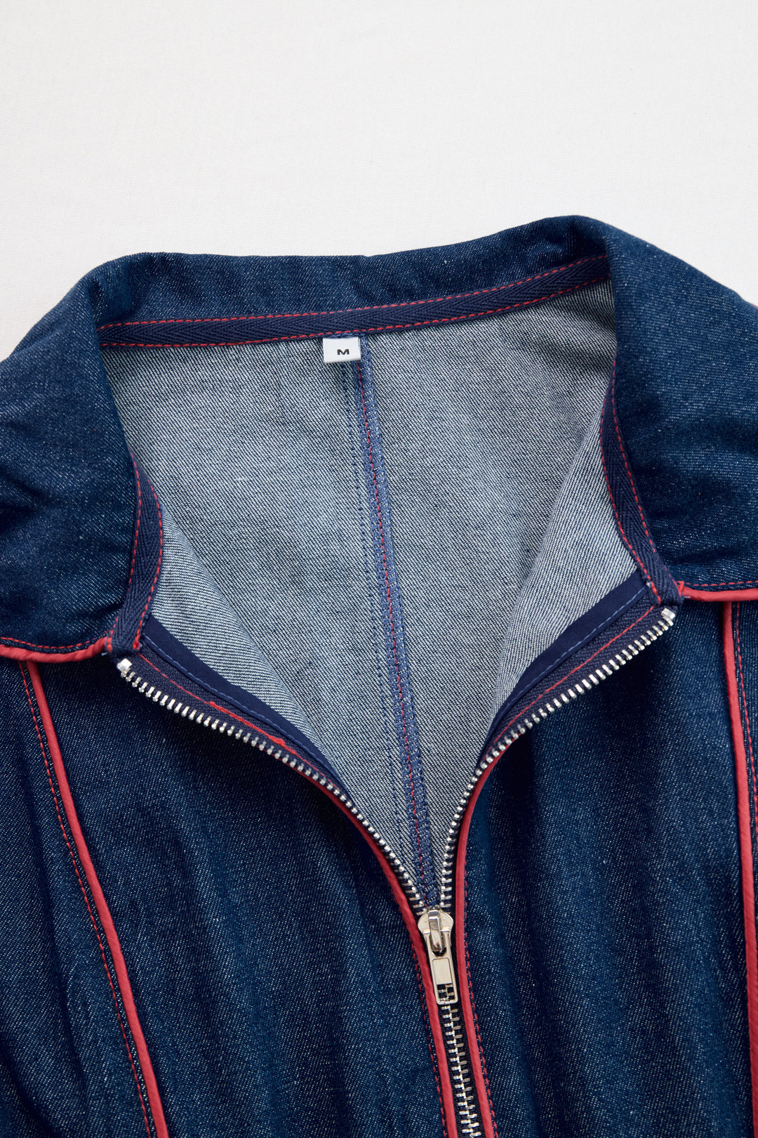 Women’s Denim Jumpsuit with Red Topstitching and Wide Legs