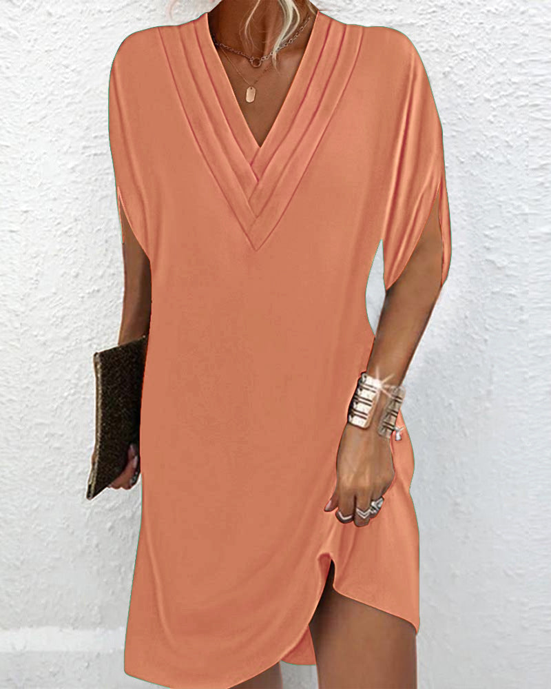 Women’s Dress with Slit Sleeves and Solid Color
