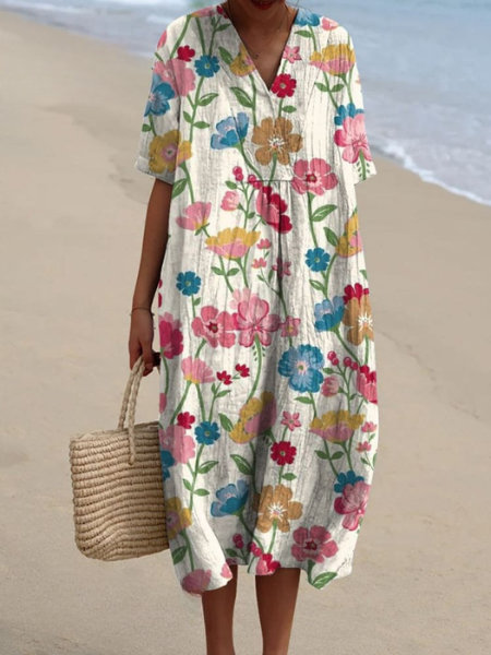 Women’s Dress with V‑Neckline and Floral Print