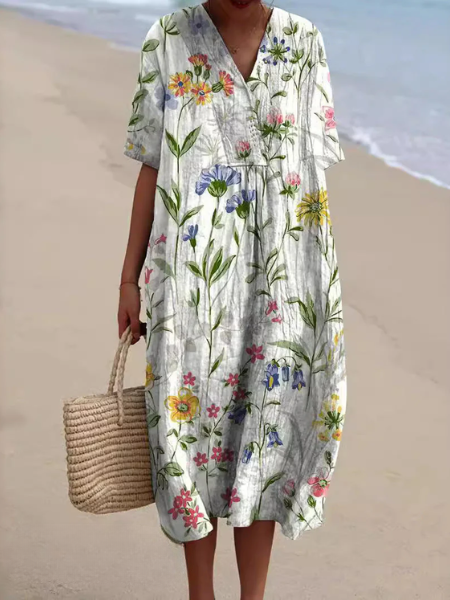 Women’s Dress with V‑Neckline and Floral Print