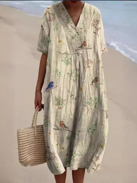 Women’s Dress with V‑Neckline and Floral Print
