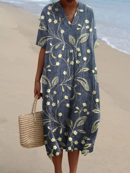 Women’s Dress with V‑Neckline and Floral Print