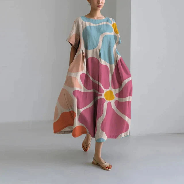 Women’s Floral Print Dress with Sleeveless Design and V-neck