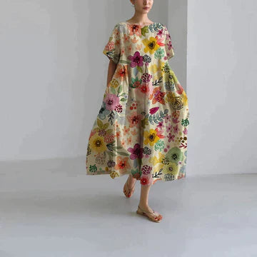 Women’s Floral Print Dress with Sleeveless Design and V-neck