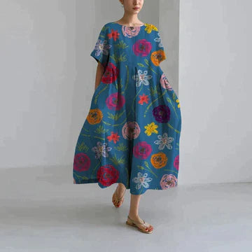 Women’s Floral Print Dress with Sleeveless Design and V-neck