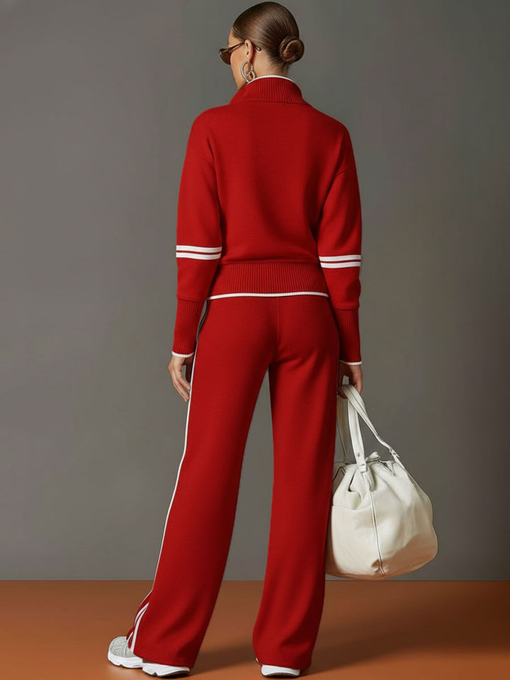 Women’s Jumper Wide-Leg Pants Set with Half-Zip and Webbing Detail