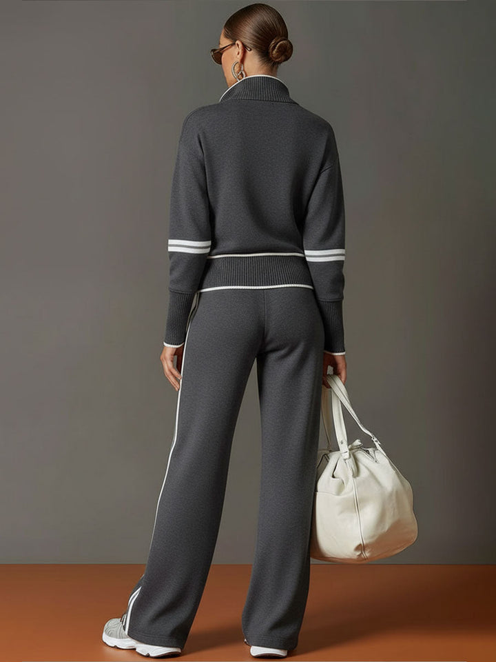 Women’s Jumper Wide-Leg Pants Set with Half-Zip and Webbing Detail