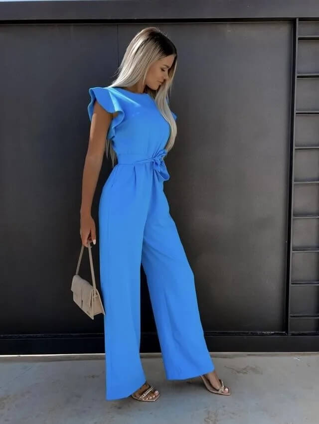 Women’s Jumpsuit with Ruffled Sleeves and Integrated Belt