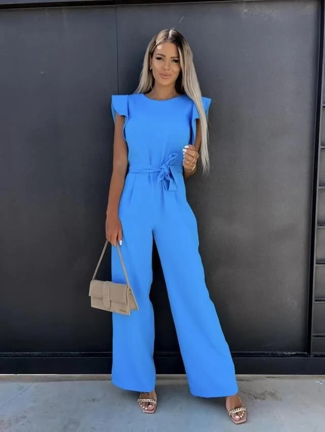 Women’s Jumpsuit with Ruffled Sleeves and Integrated Belt