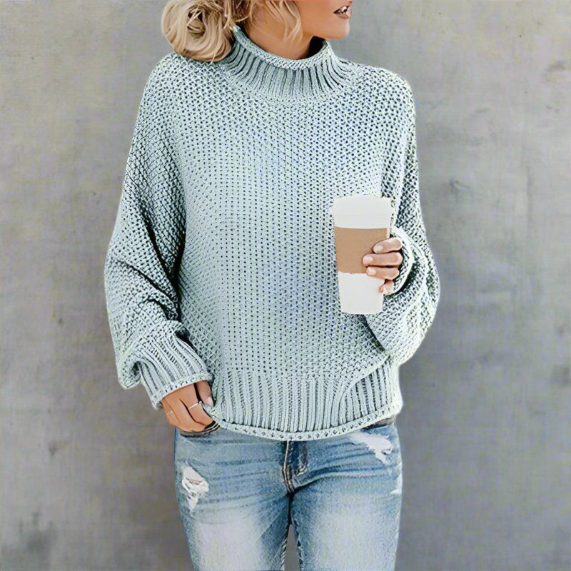 Women’s Knit Pullover Jumper with Turtleneck and Full Sleeves