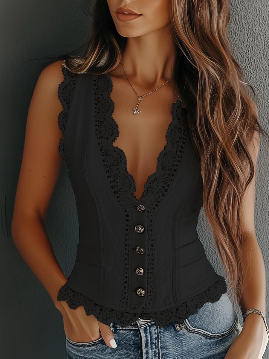 Women’s Lace Vest with Button Closure