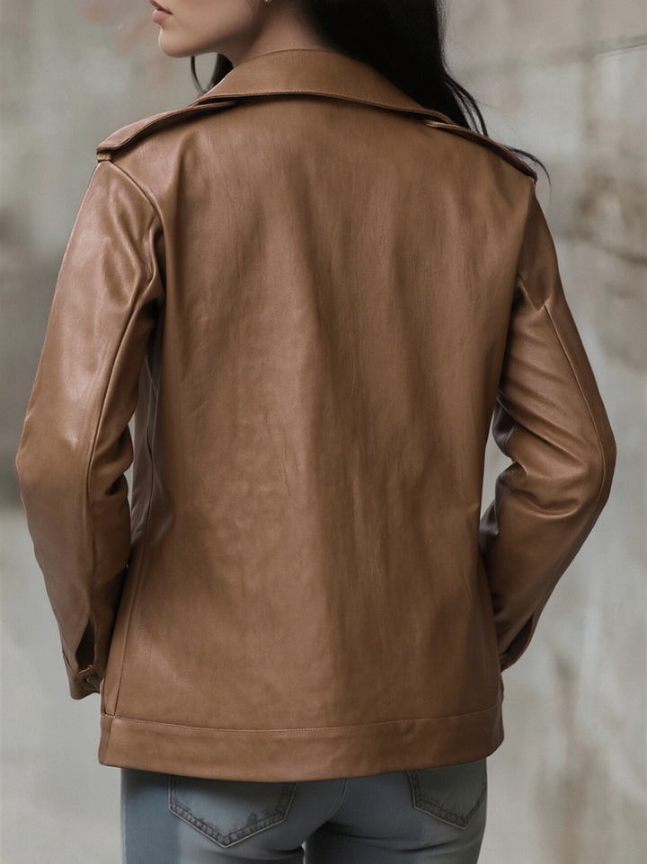 Women’s Lapel Zipper Faux Jacket with Zipper Closure