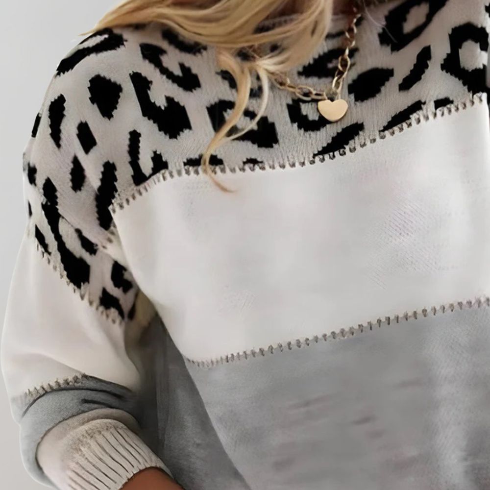 Women’s Leopard Print Jumper with Long Sleeves and Ribbed Hem