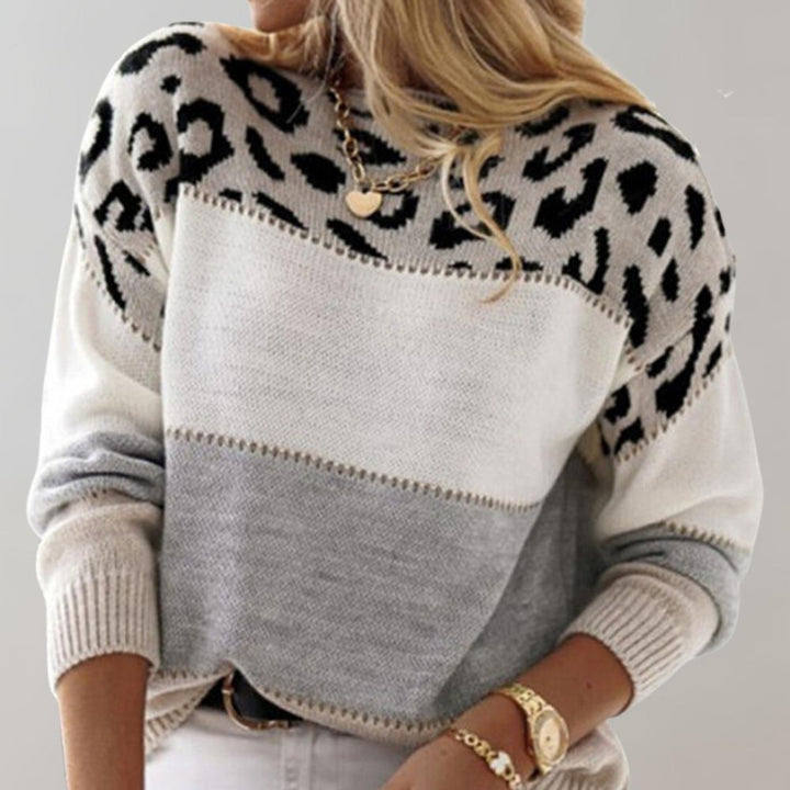Women’s Leopard Print Jumper with Long Sleeves and Ribbed Hem