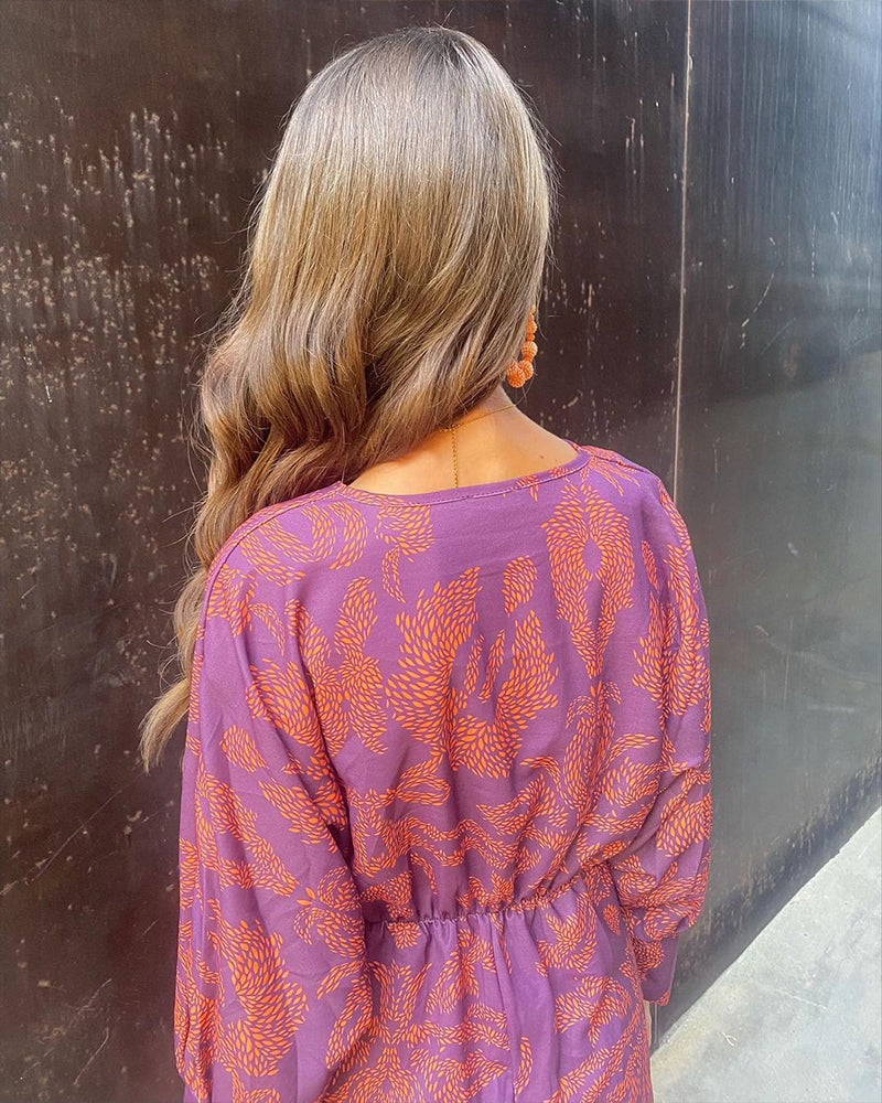 Women’s Long Sleeve V-Neck Boho Summer Dress with Maxi Length