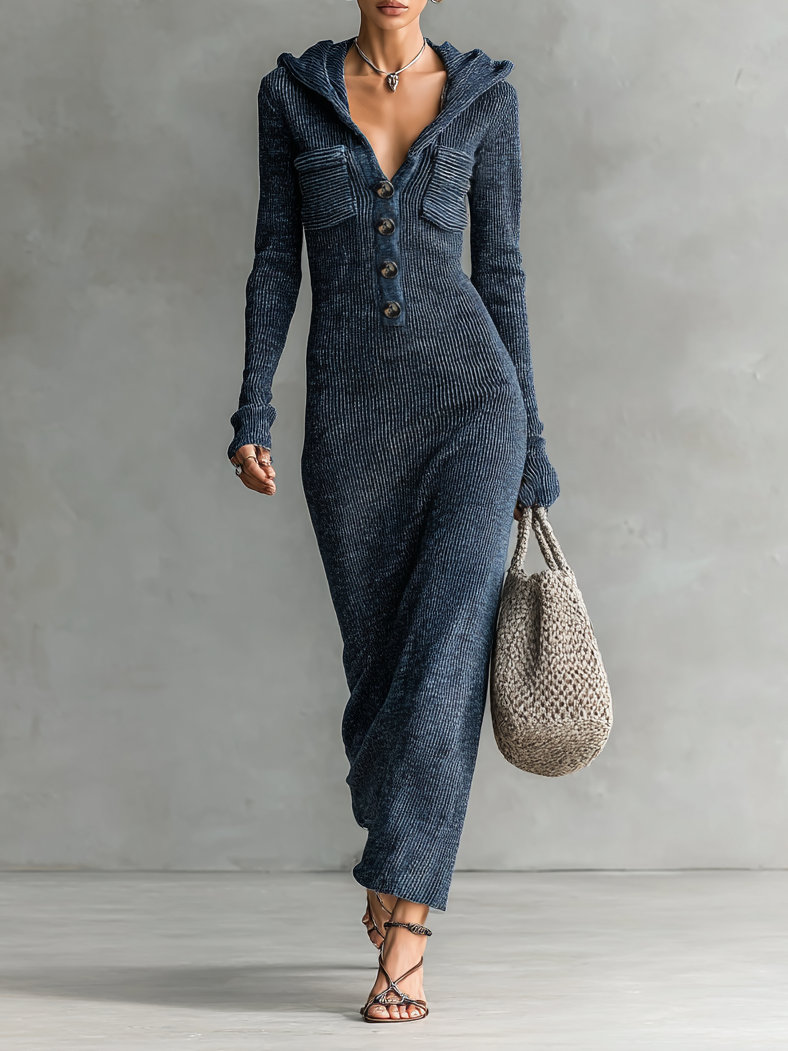 Womens Maxi Dress with Hood and Long Sleeves