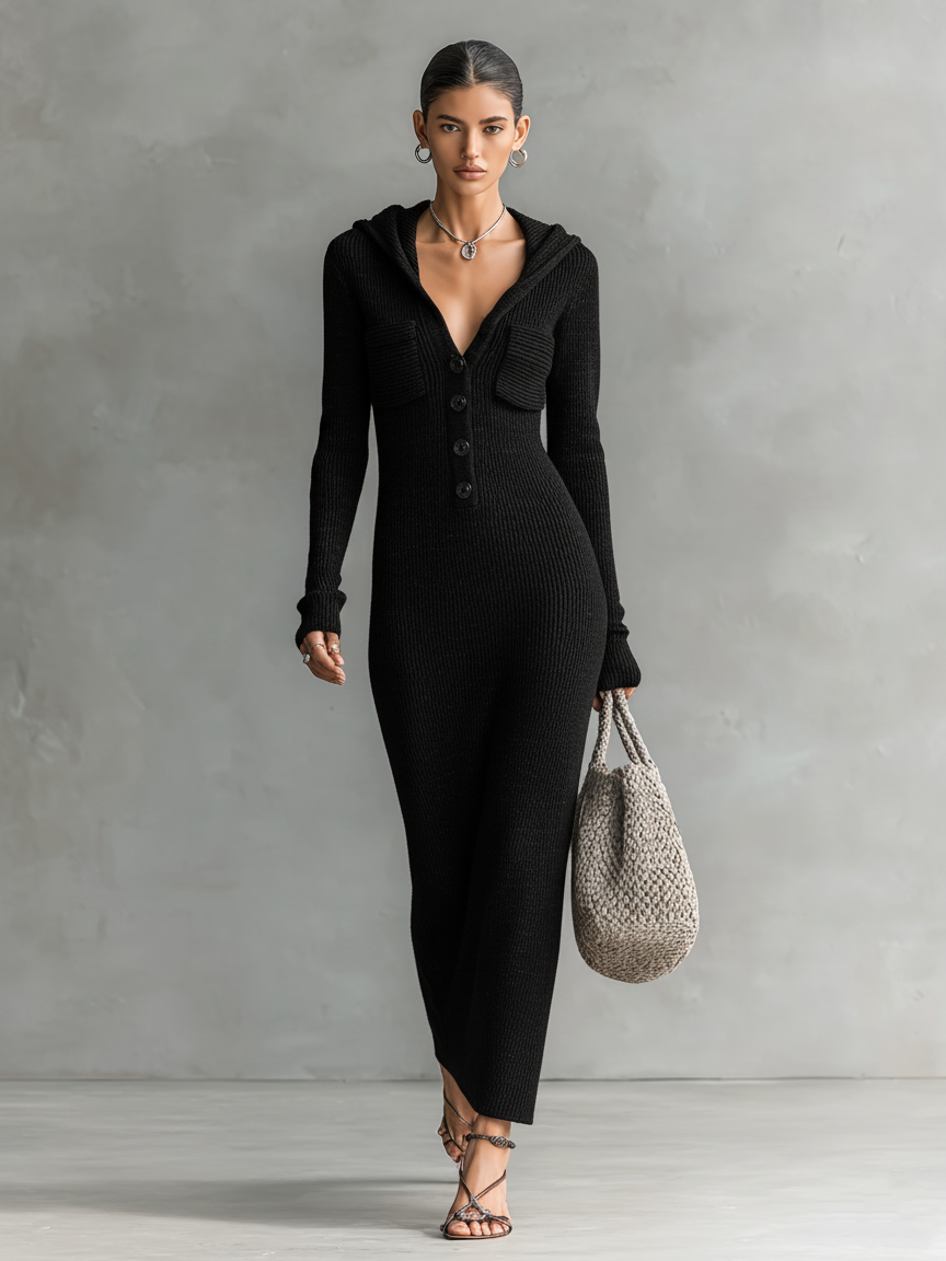 Womens Maxi Dress with Hood and Long Sleeves
