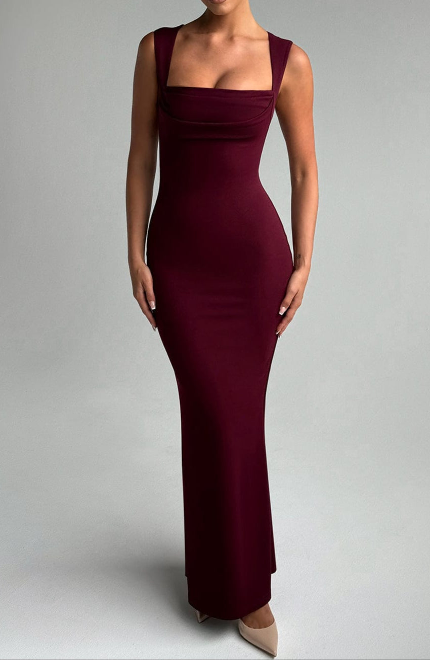 Women’s Maxi Dress with Square Neckline and Pleated Bust