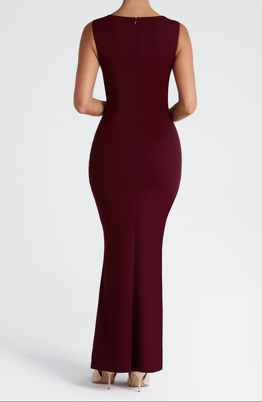 Women’s Maxi Dress with Square Neckline and Pleated Bust