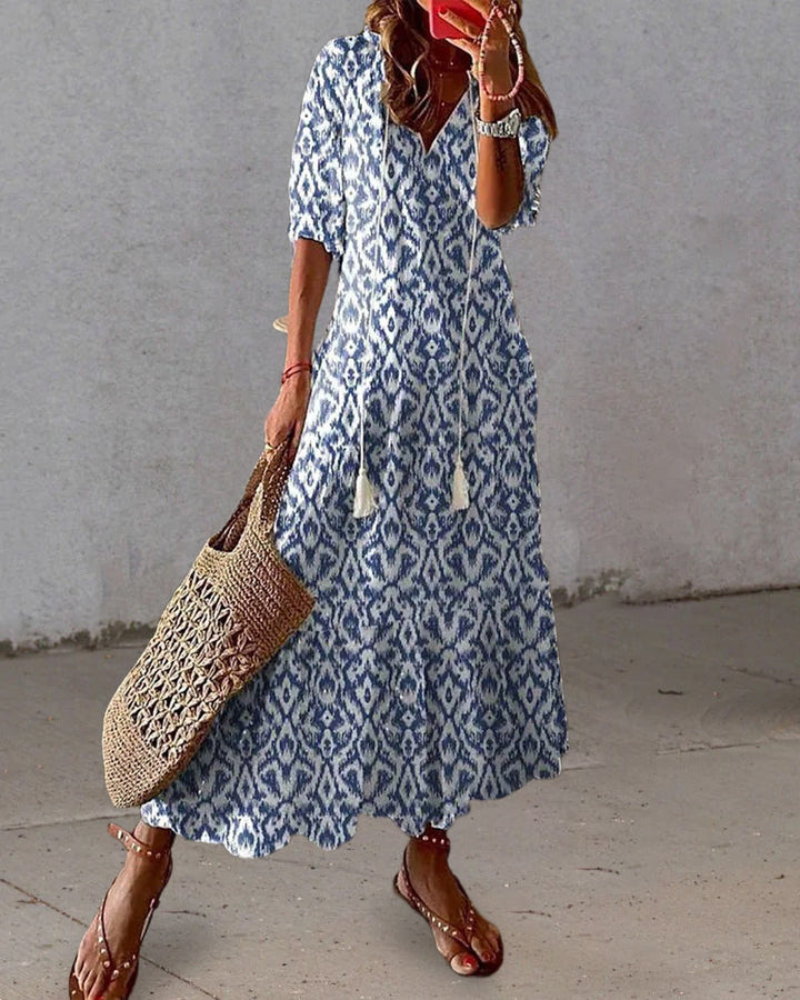 Women’s Maxi Dress with V-Neck and A-Line Silhouette