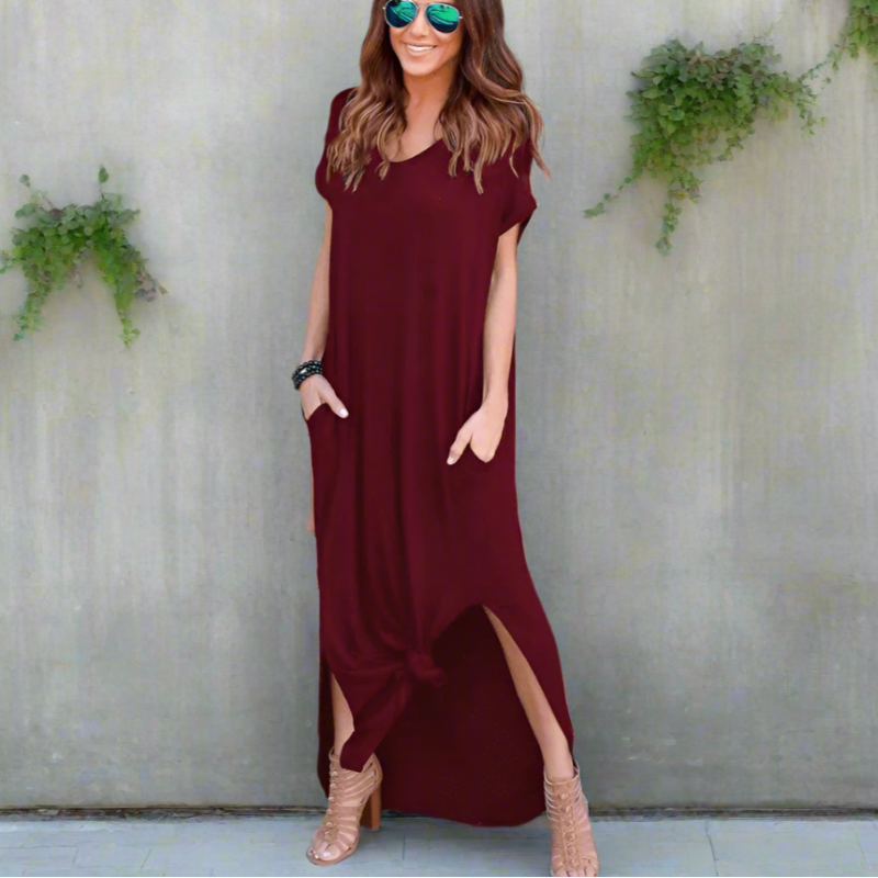 Women’s Maxi Dress with V-Neck and Side Slit