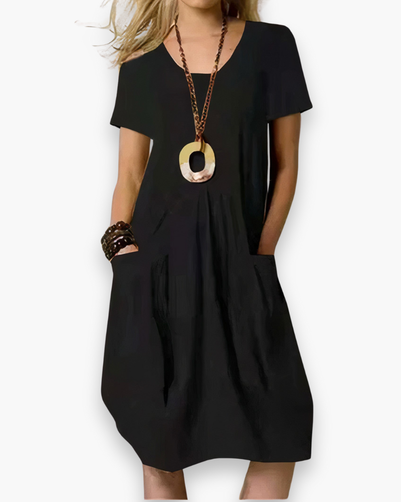 Women’s Midi Dress with A-Line Shape and Pockets